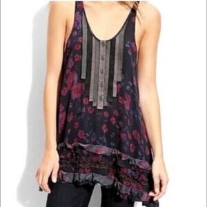 Free People Poppy Floral Snap Out of It Boho Ruffle Tank Size M